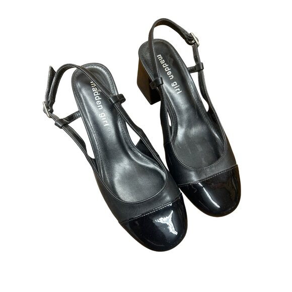 Madden Girl Black Patent Slingback Block Heel Shoes 7M - Picture 1 of 5